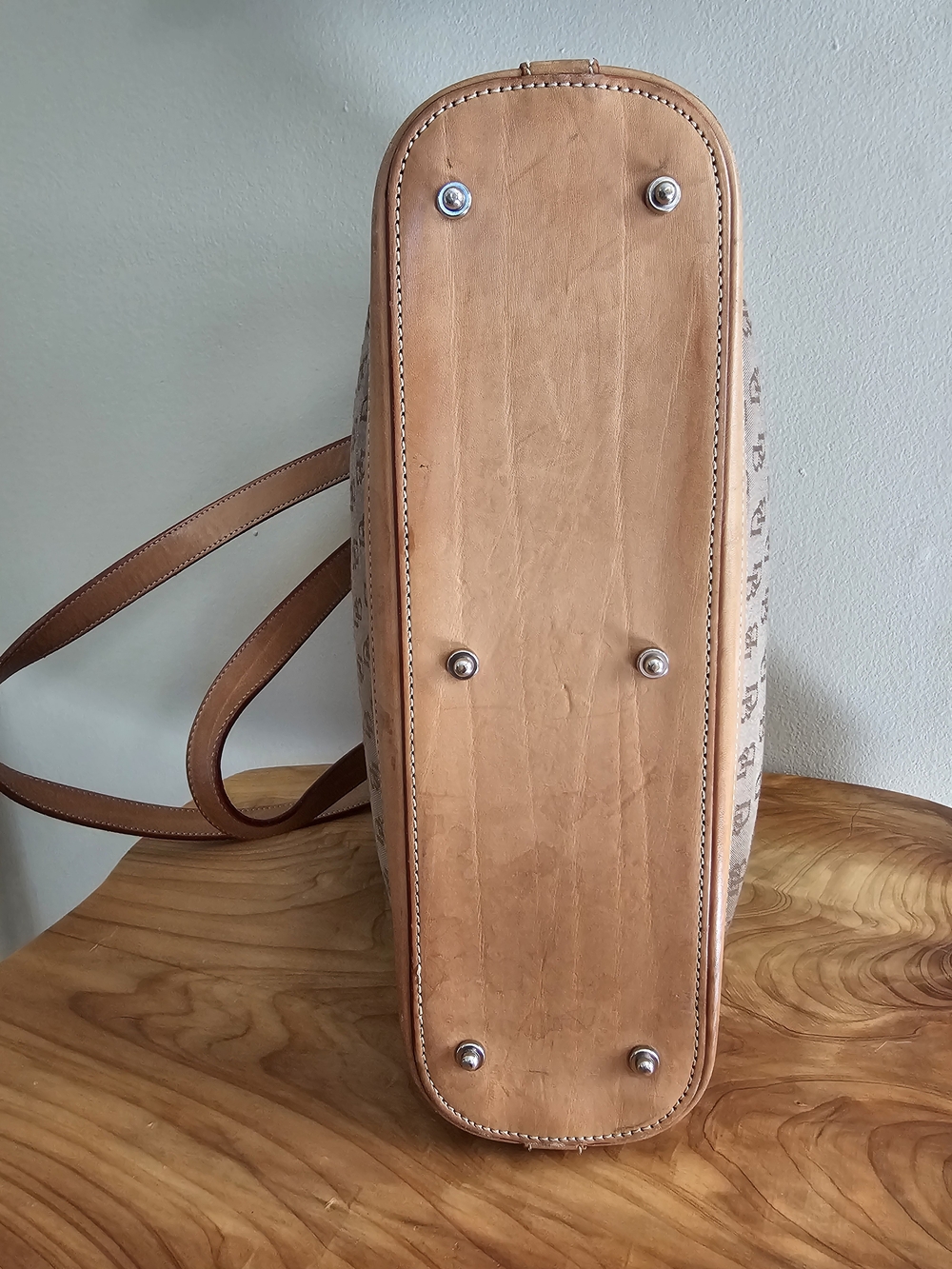 Dooney & Bourke Tan Monogram Tote with Leather Trim and Silver-Tone Lock,callout - Picture 6 of 8